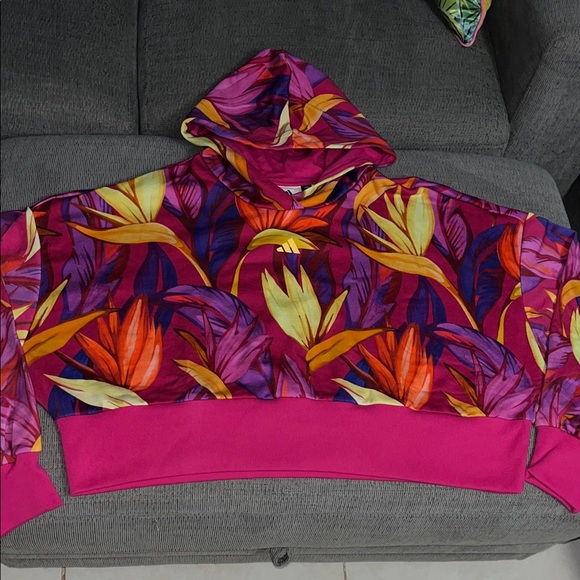 FARM Rio x Adidas Collab Colorful Floral Cropped Hoodie - Picture 8 of 10